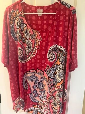 Chico's Red Paisley Scoop-Neck Tunic with Pink and Navy Accents